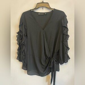 New York & Company Black Ruffle Sleeve Blouse
